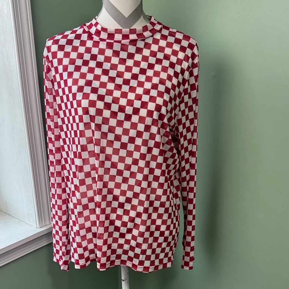 NWT Sterling Kreek mesh Red Checkered Top 2X